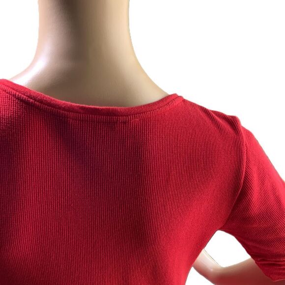 Lauren Ralph Lauren Red Cotton V-Neck Button Academia Midi Flare Dress Small - Picture 10 of 17